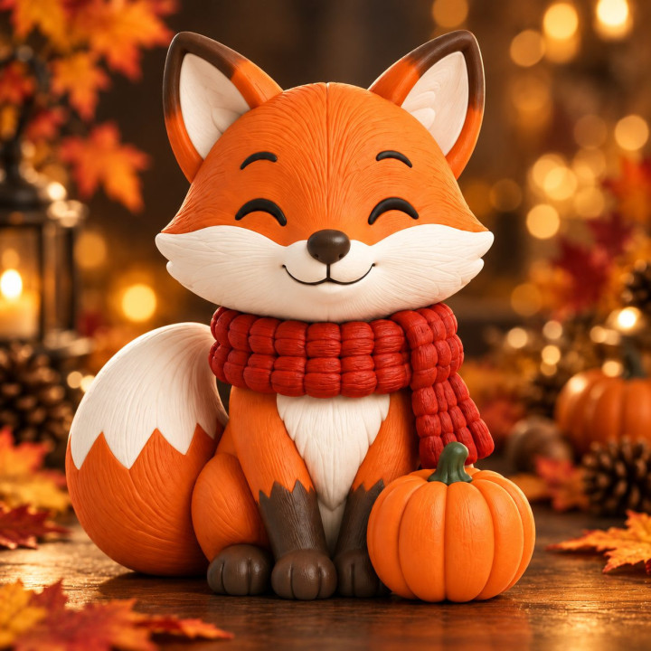 Herbst-Fuchs mit Kürbis als 3D-Druck | G-Print3D