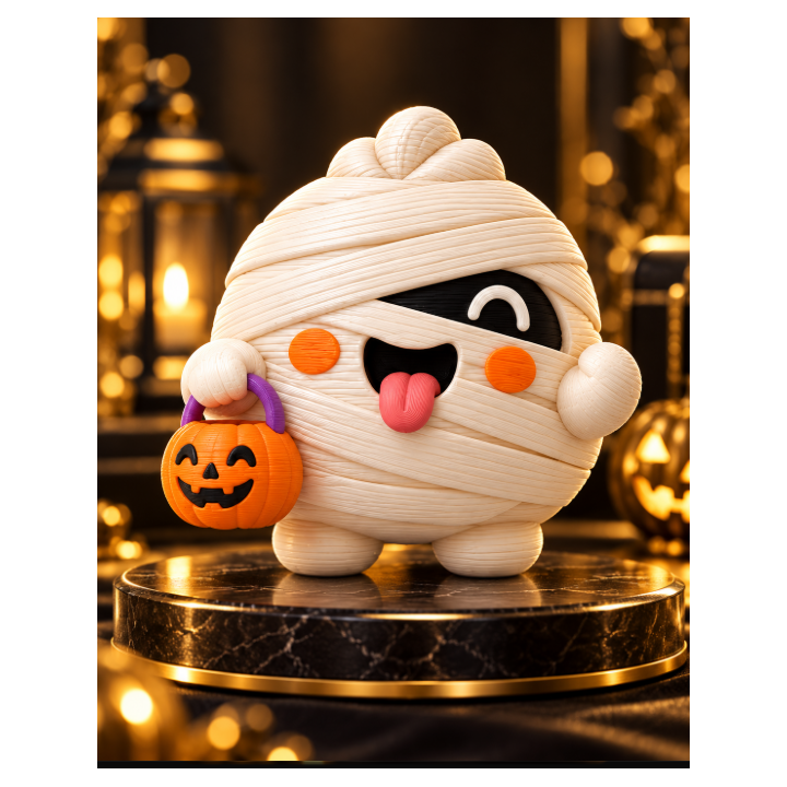 Kawaii Mumie mit Kürbiseimer | Halloween 3D-Druck | G-Print3D