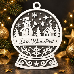 Personalisierte Schneekugel Schneemann, Vogel & Haus | G-Print3D