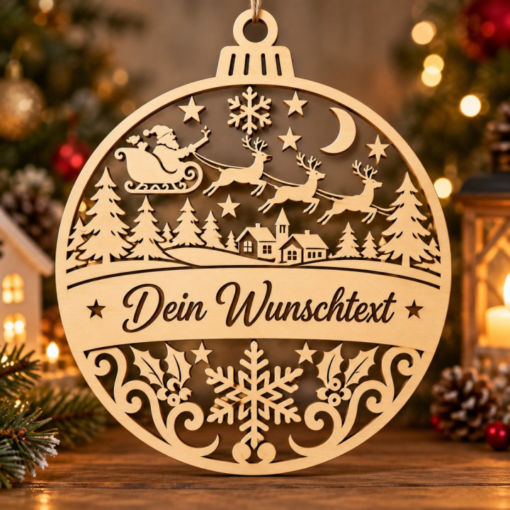 Personalisierte Christmas Kugel Santa, Schlitten & Rentiere | G-Print3D
